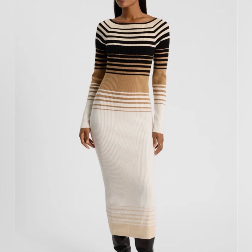 Express Black and Tan Striped Midi Dress